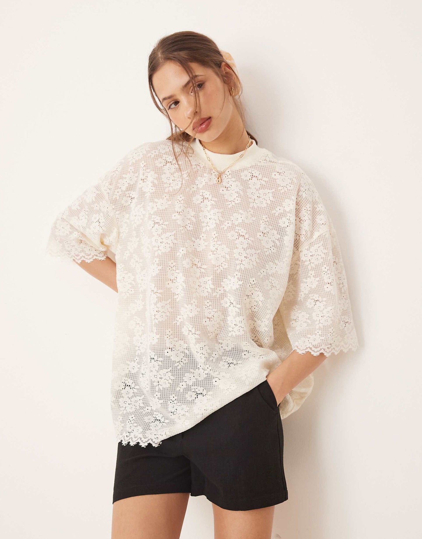 Lace Oversized Boyfriend Fit T-Shirt