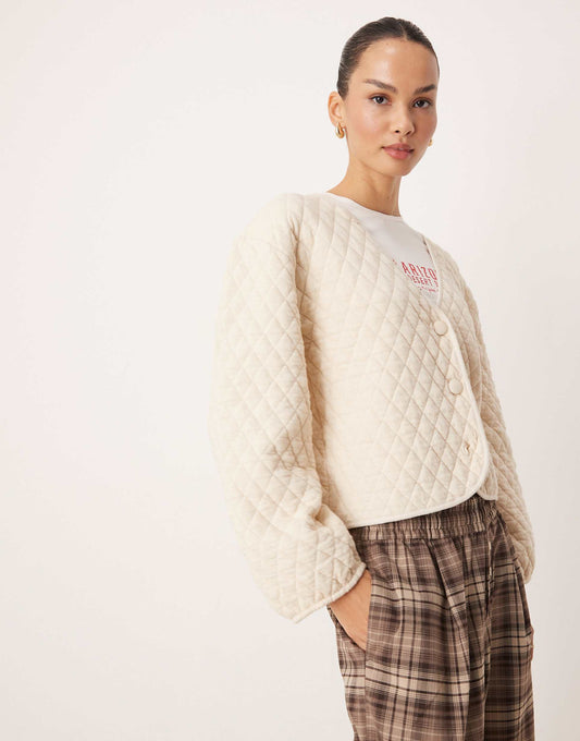 Quilted Soft Jersey Cropped Bomber Jacket