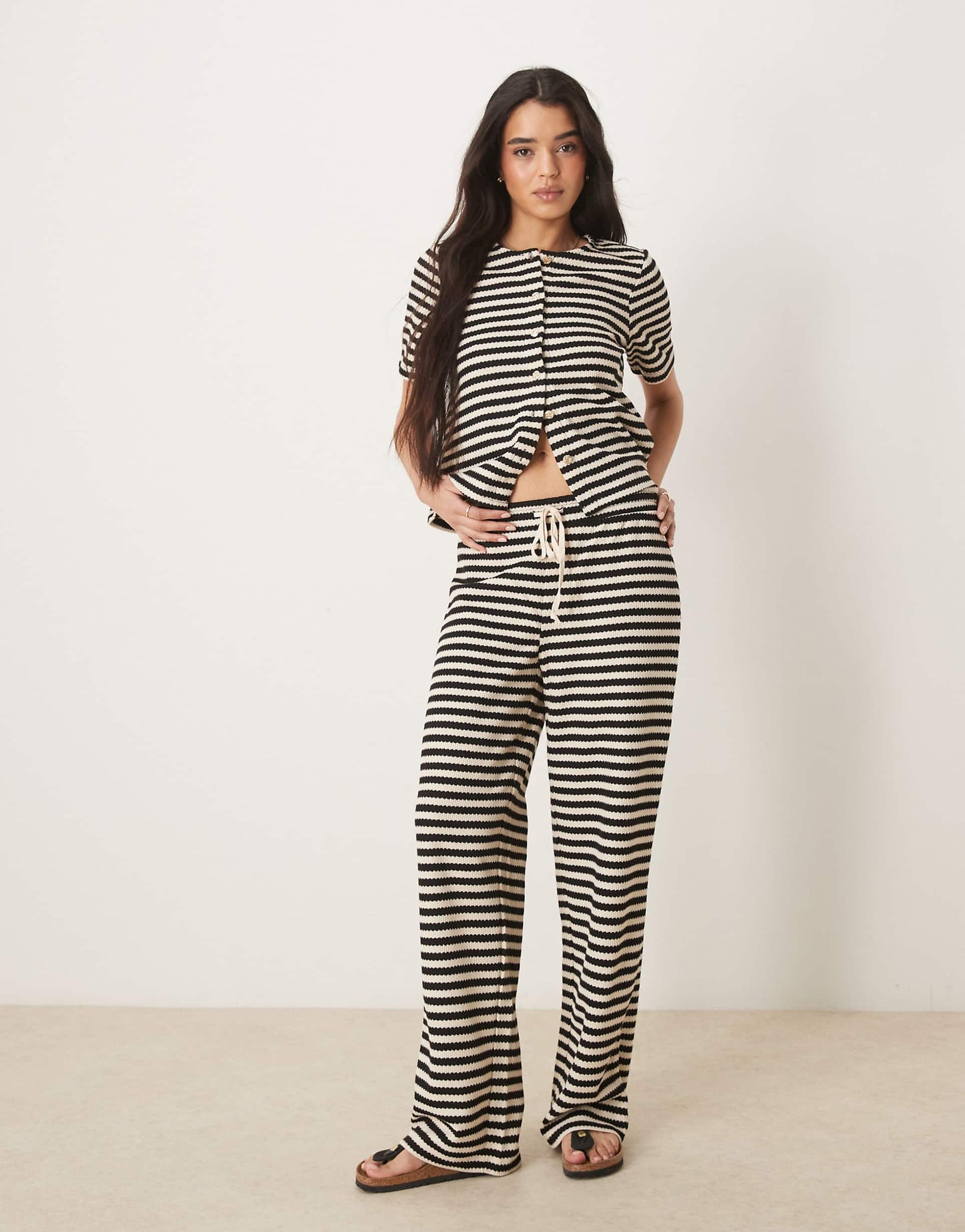 Textured Knitted Stripe Wide Leg Trouser Co-Ord