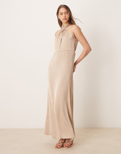 Satin Twist Halterneck Midi Dress