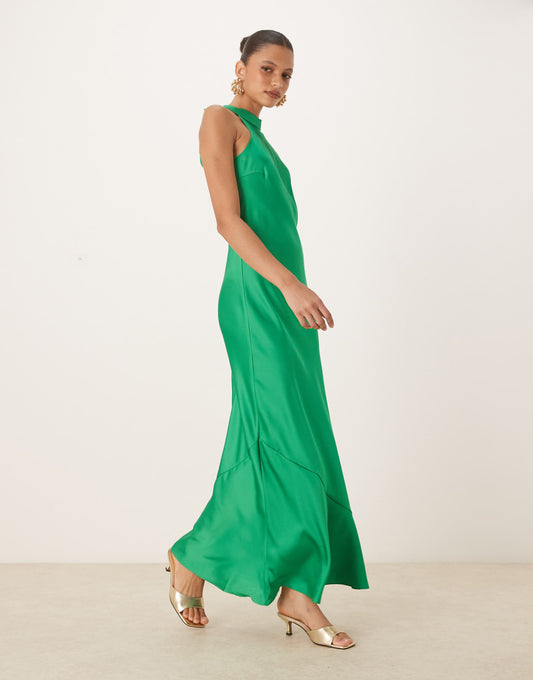 Sleek Satin Halter Maxi Dress