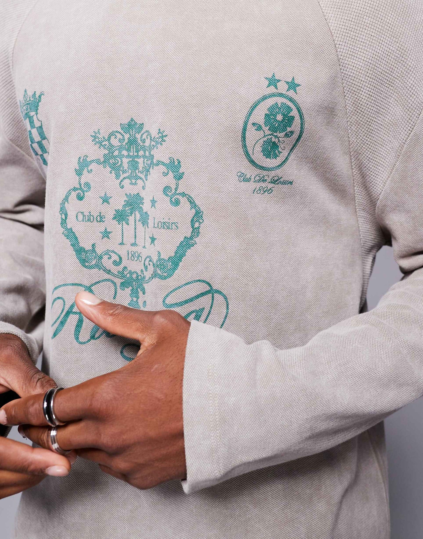 Oversized Long Sleeve Polo Shirt With Sport Graphic