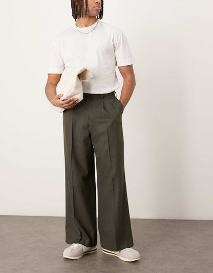 Smart Wool Look Loose Leg Trousers