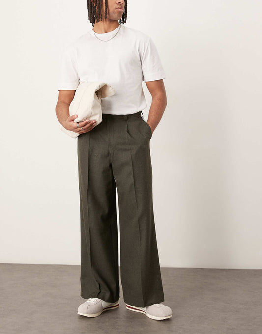 Smart Wool Look Loose Leg Trousers