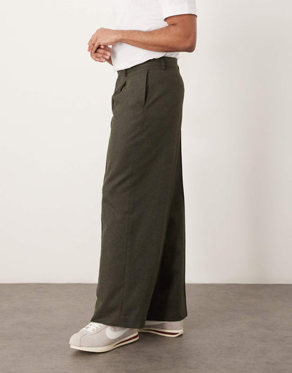 Smart Wool Look Loose Leg Trousers