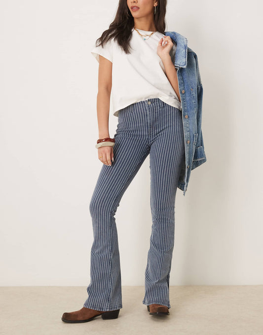 Level Up Pinstripe Flared Jeans