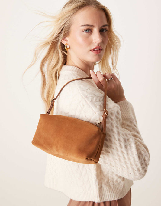 Suede Buckle Boxy Shoulder Bag