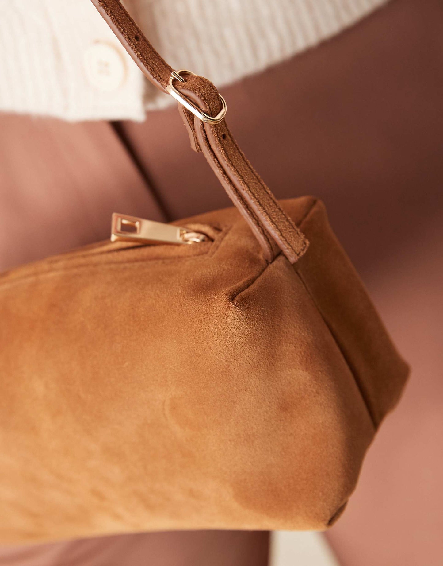 Suede Buckle Boxy Shoulder Bag