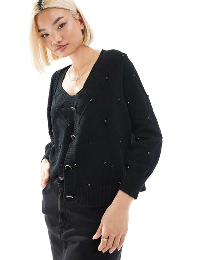 Diamante Cardigan Crop Top Set