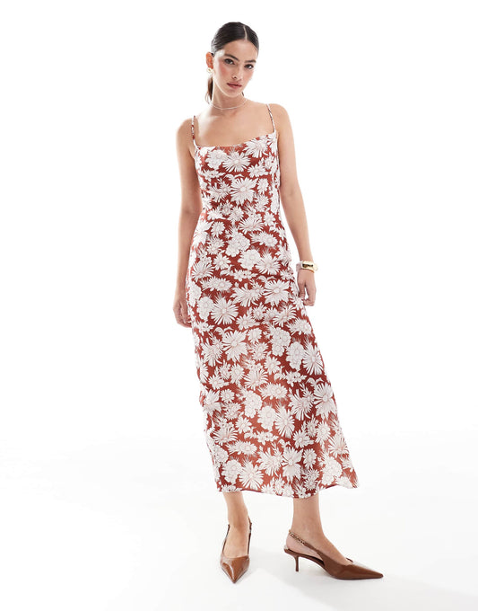 Cowl-Neck Strappy Midi-Dress