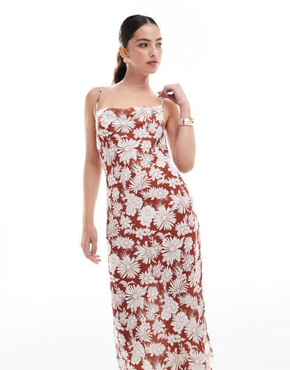 Cowl-Neck Strappy Midi-Dress