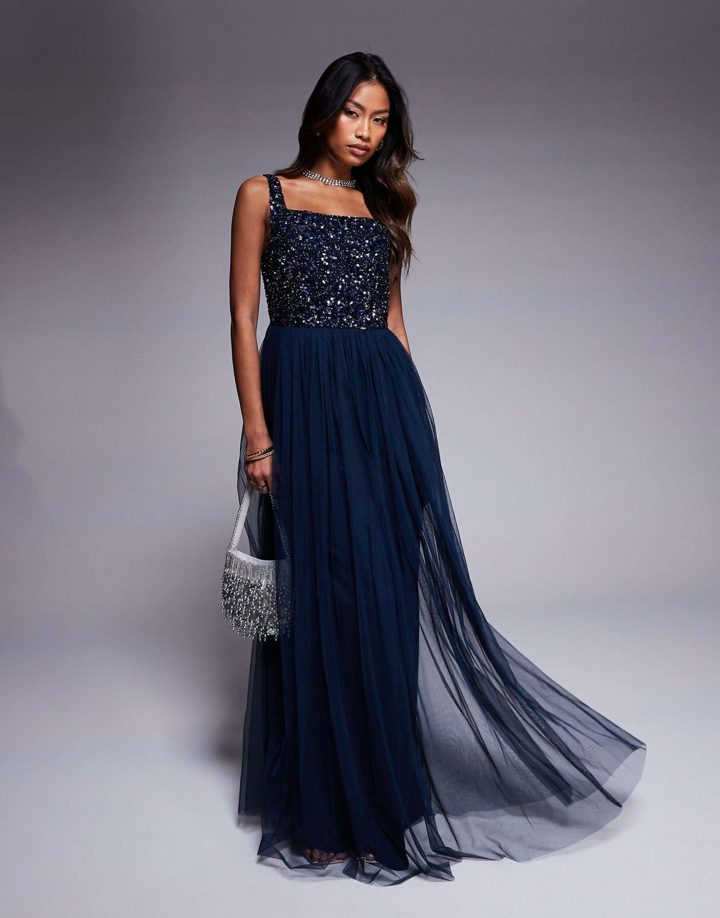 Embellished Strappy Bridesmaid Maxi Dress