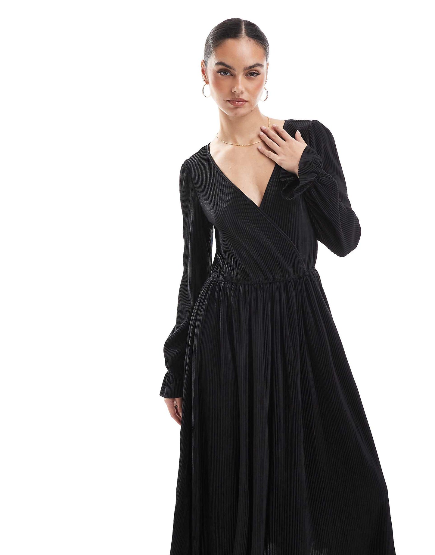 Plisse Long Sleeve Midaxi Dress