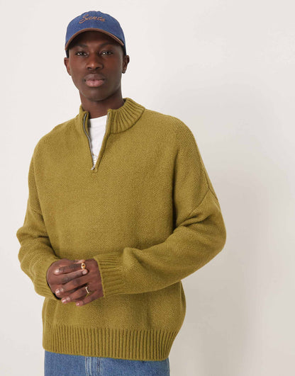 Super Oversized Boxy Fit Brushed Knitted Quarter Zip Jumper