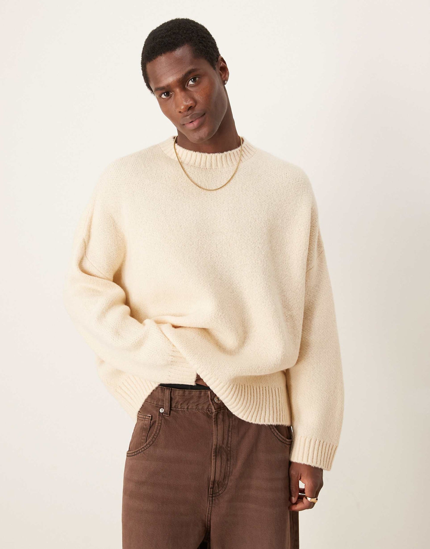 Super Oversized Boxy Fit Brushed Knitted Crew Neck Jumper