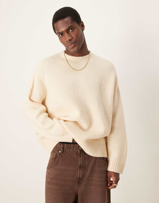 Super Oversized Boxy Fit Brushed Knitted Crew Neck Jumper