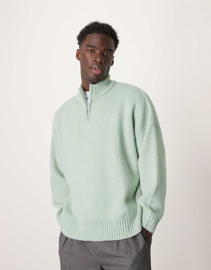 Super Oversized Boxy Fit Brushed Knitted Quarter Zip Jumper