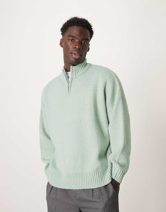 Super Oversized Boxy Fit Brushed Knitted Quarter Zip Jumper