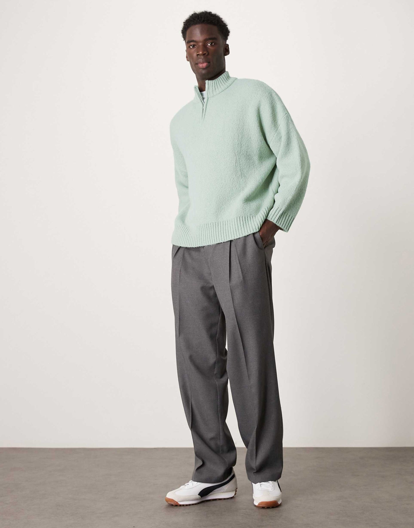 Super Oversized Boxy Fit Brushed Knitted Quarter Zip Jumper