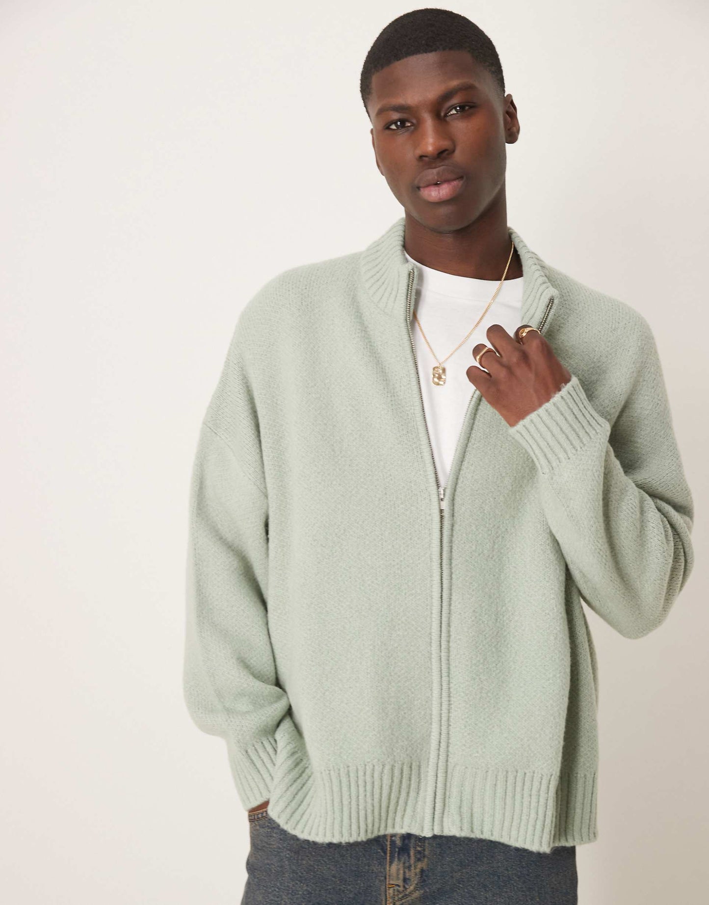 Super Oversized Boxy Fit Brushed Knitted Zip Through Cardigan