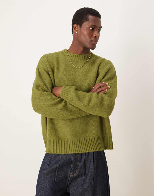 Super Oversized Boxy Fit Brushed Knitted Crew Neck Jumper