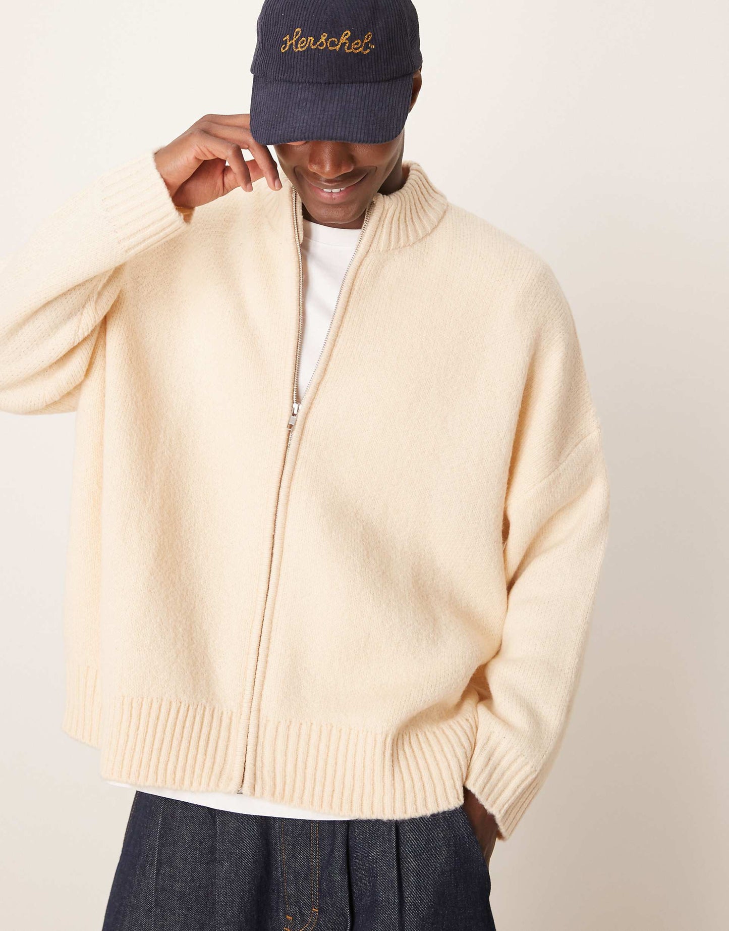 Super Oversized Boxy Fit Brushed Knitted Zip Through Cardigan