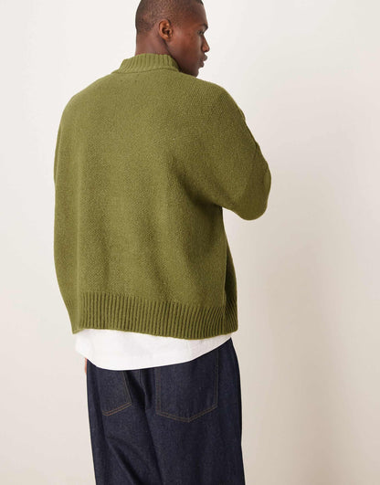 Super Oversized Boxy Fit Brushed Knitted Zip Through Cardigan