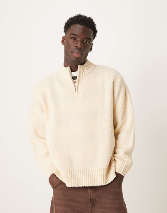Super Oversized Boxy Fit Brushed Knitted Quarter Zip Jumper
