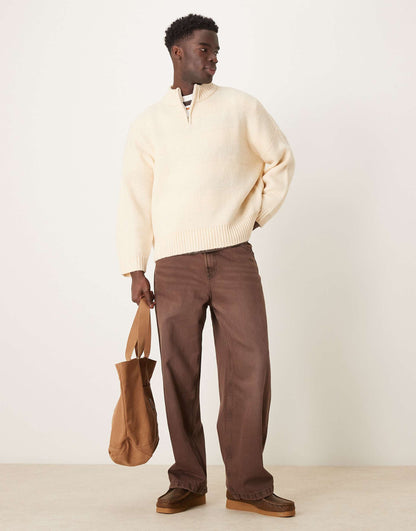 Super Oversized Boxy Fit Brushed Knitted Quarter Zip Jumper