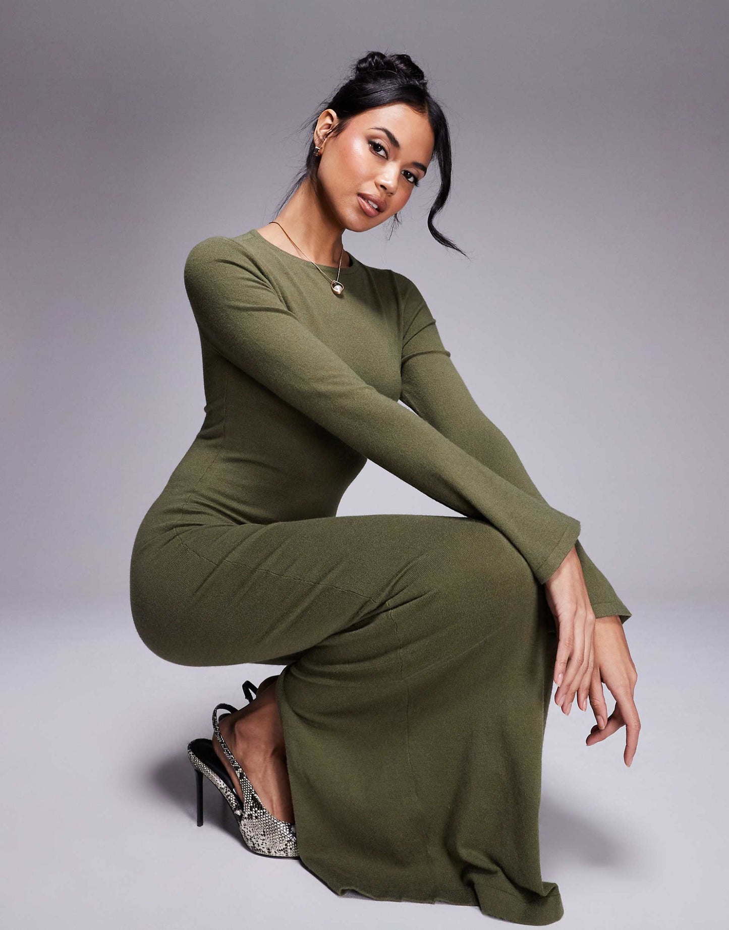 Knitted Flare Sleeve Bodycon Maxi Dress