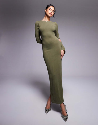 Knitted Flare Sleeve Bodycon Maxi Dress