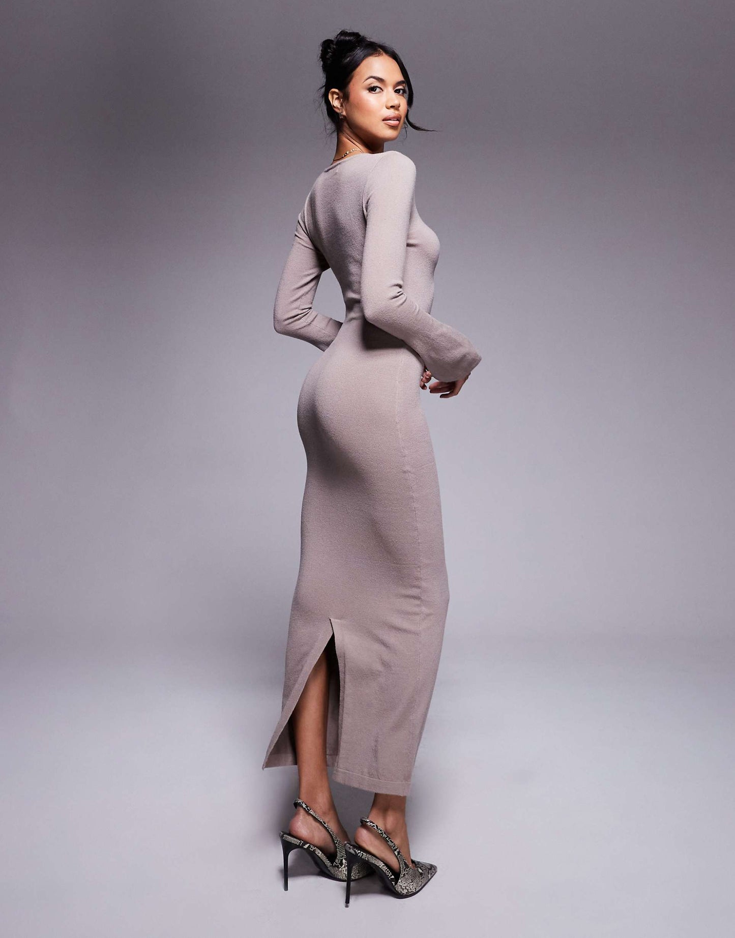 Fine Knit Bodycon Flare Sleeve Maxi Dress