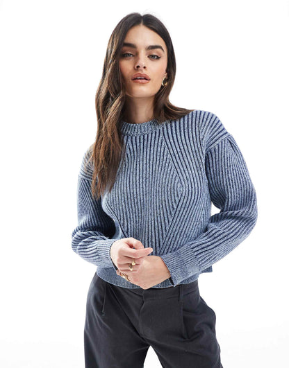 Plated Crew Neck Jumper With Sleeve Detail