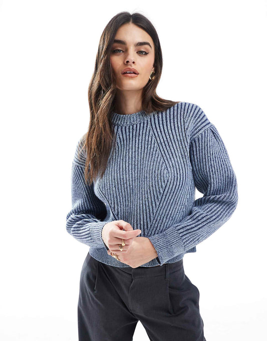Plated Crew Neck Jumper With Sleeve Detail