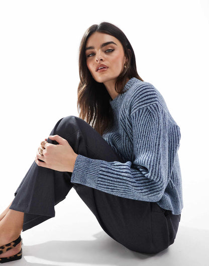 Plated Crew Neck Jumper With Sleeve Detail