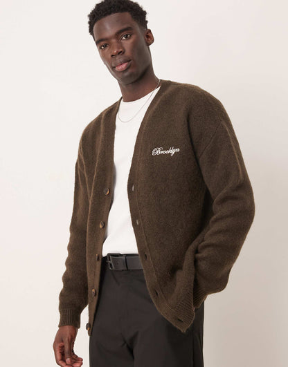 Relaxed Knitted Cardigan With City Chest Embroidery