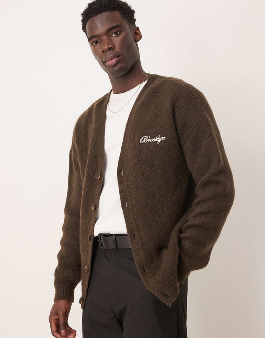 Relaxed Knitted Cardigan With City Chest Embroidery