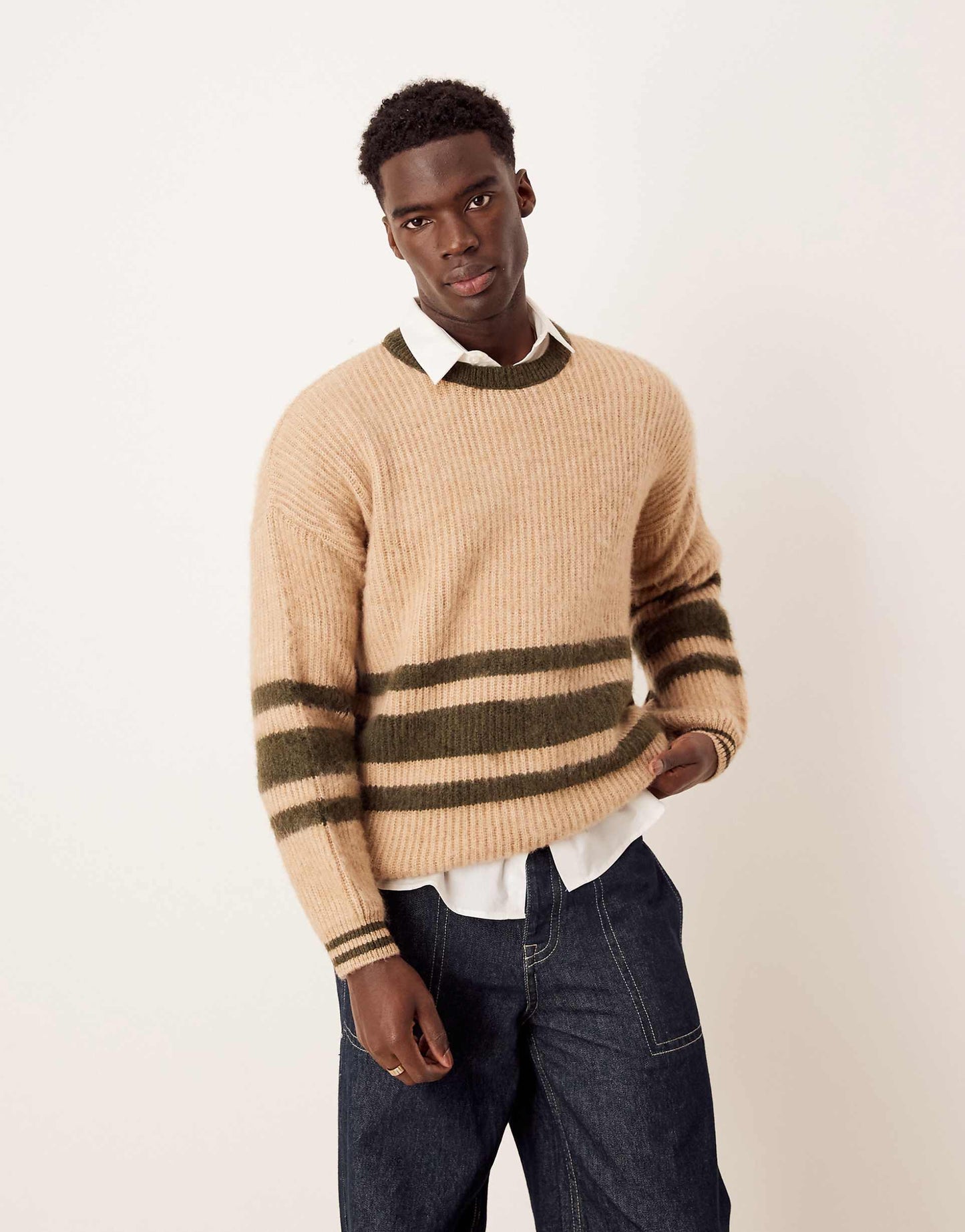 Oversized Boxy Fit Brushed Knitted Crew Neck Jumper