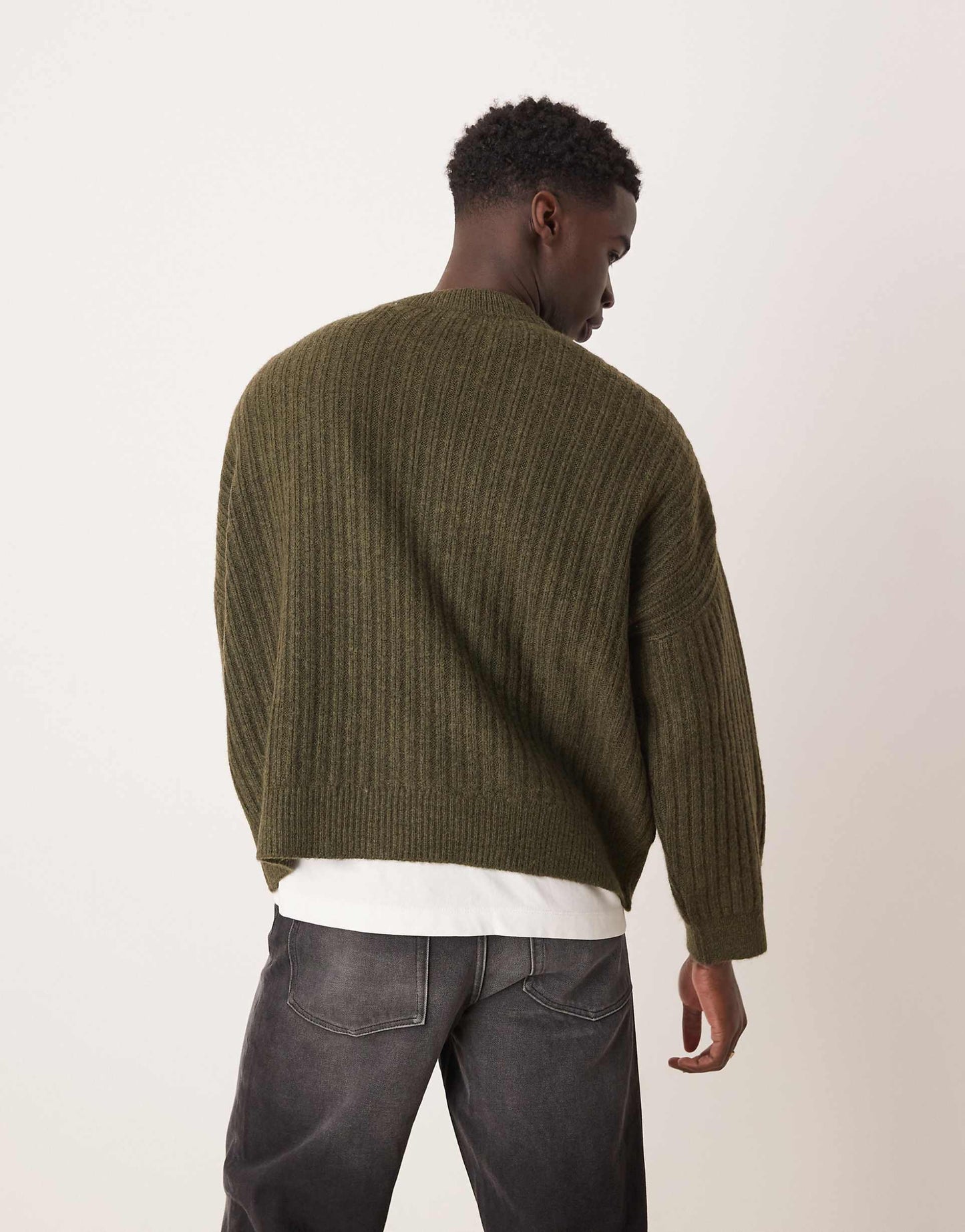 Super Oversized Boxy Fit Knitted Ribbed Crew Neck Jumper