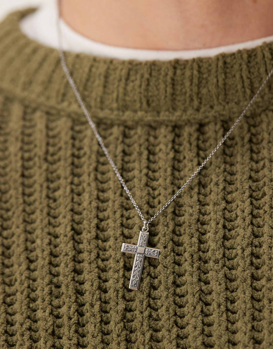 Sterling Silver Necklace With Textured Cross Pendant