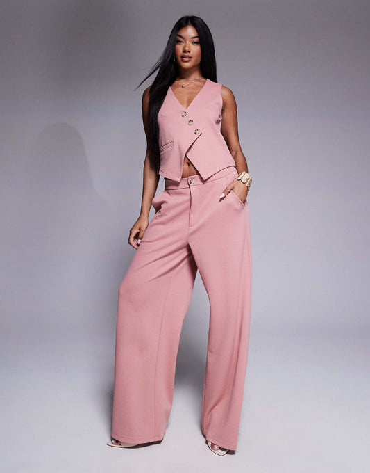 Co-Ord Asymmetric Waistcoat Top And Wide Leg Trouser