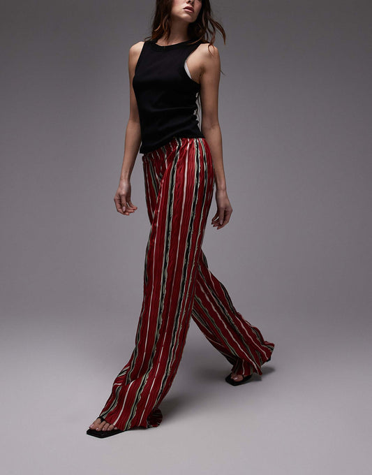 Stripe Plisse Wide Leg Trouser