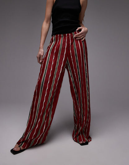 Stripe Plisse Wide Leg Trouser
