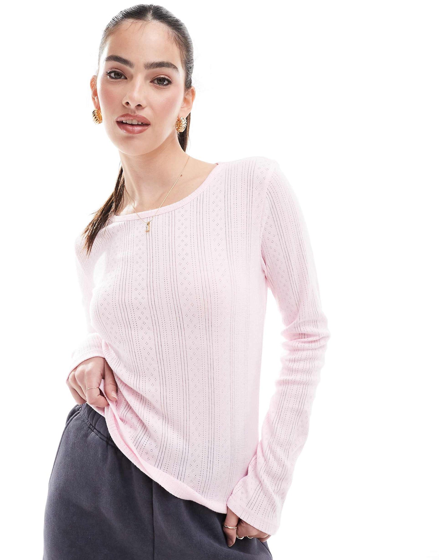 Pointelle Long Sleeve Top