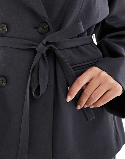 Curve Double Breasted Tie Waist Blazer Co-Ord