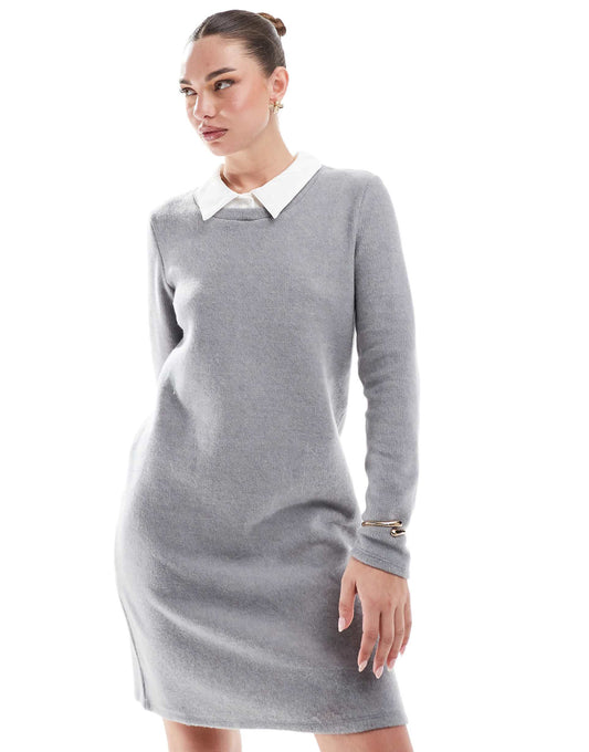 2 in 1 Knitted Mini Dress With Collar