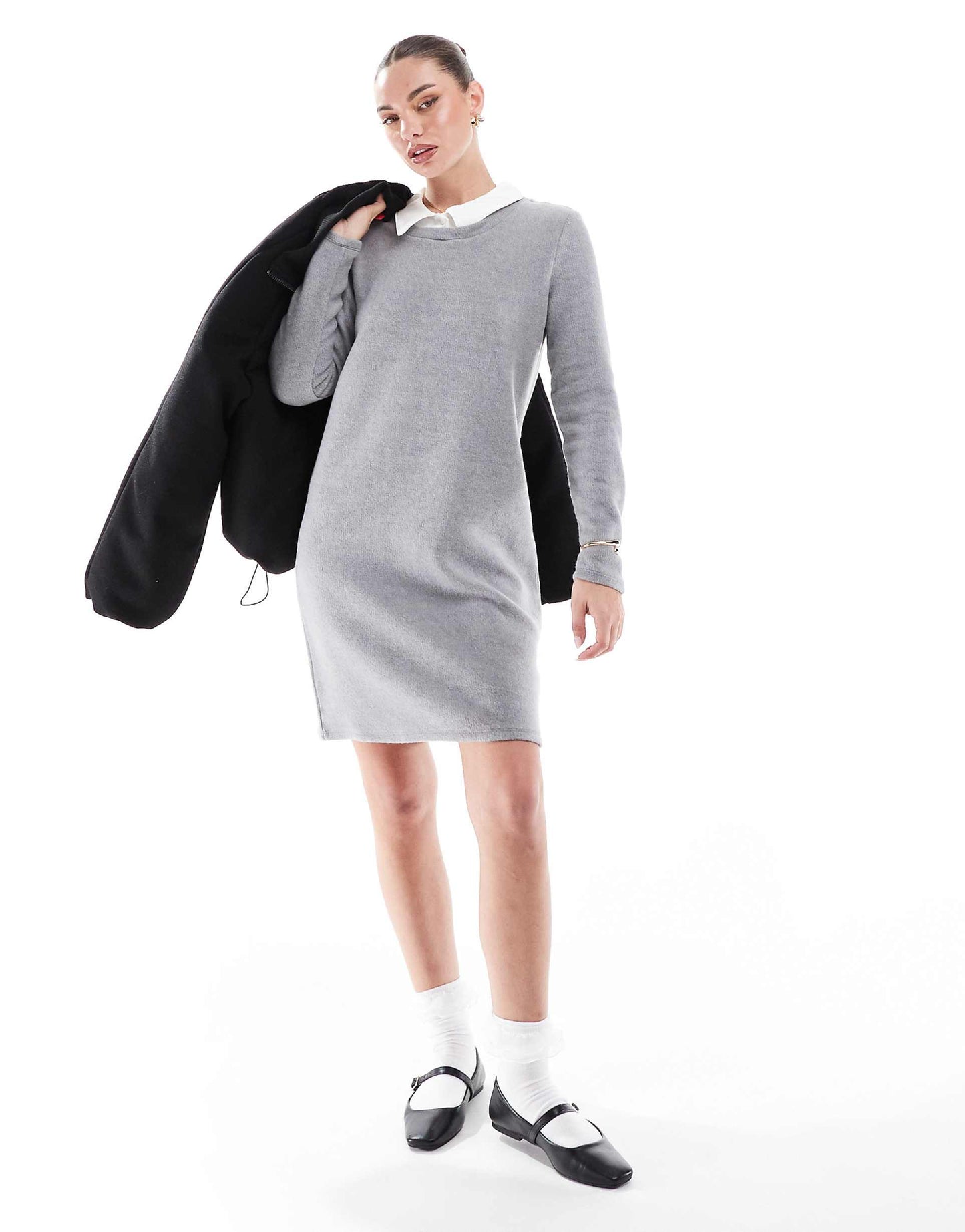 2 in 1 Knitted Mini Dress With Collar