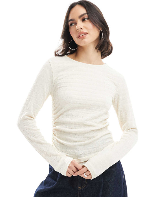 Textured Ruched Long Sleeve Top