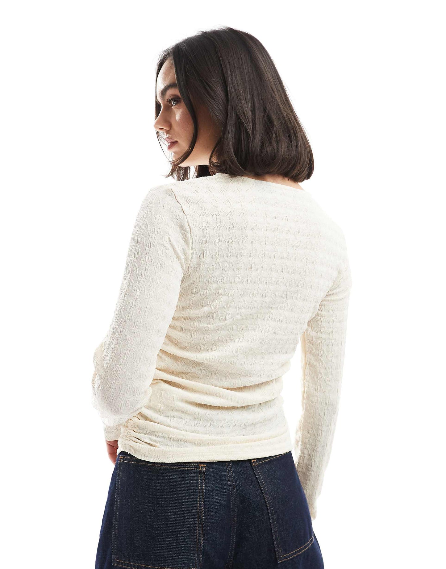 Textured Ruched Long Sleeve Top