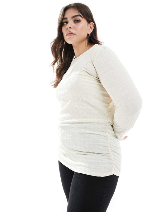 Curve Textured Ruched Long Sleeve Top